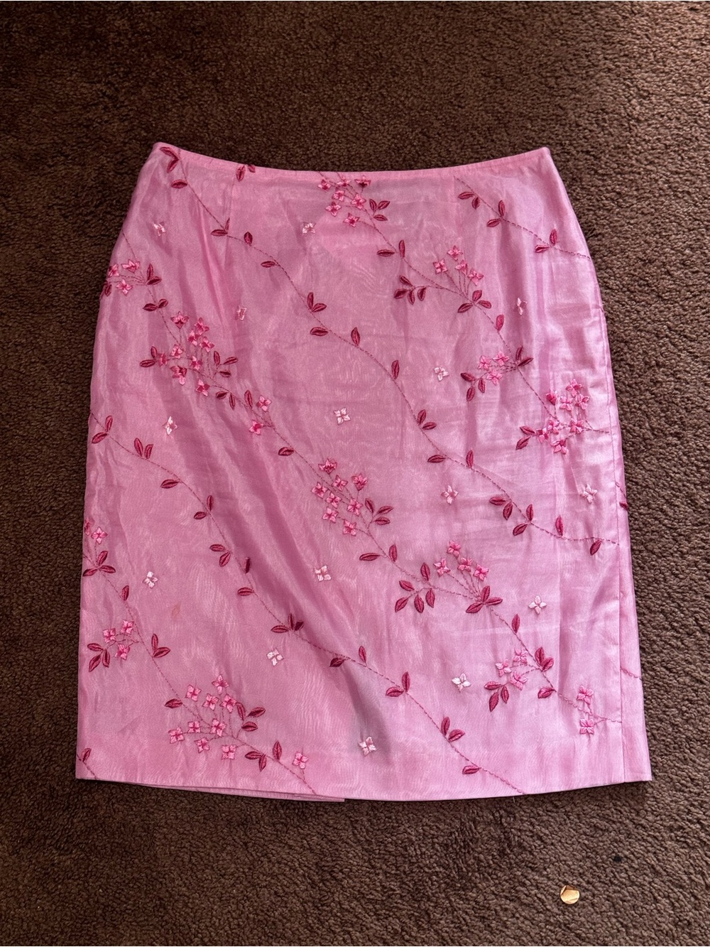 Pink Loft Floral Y2K Embroidered Silk Women’s Skirt